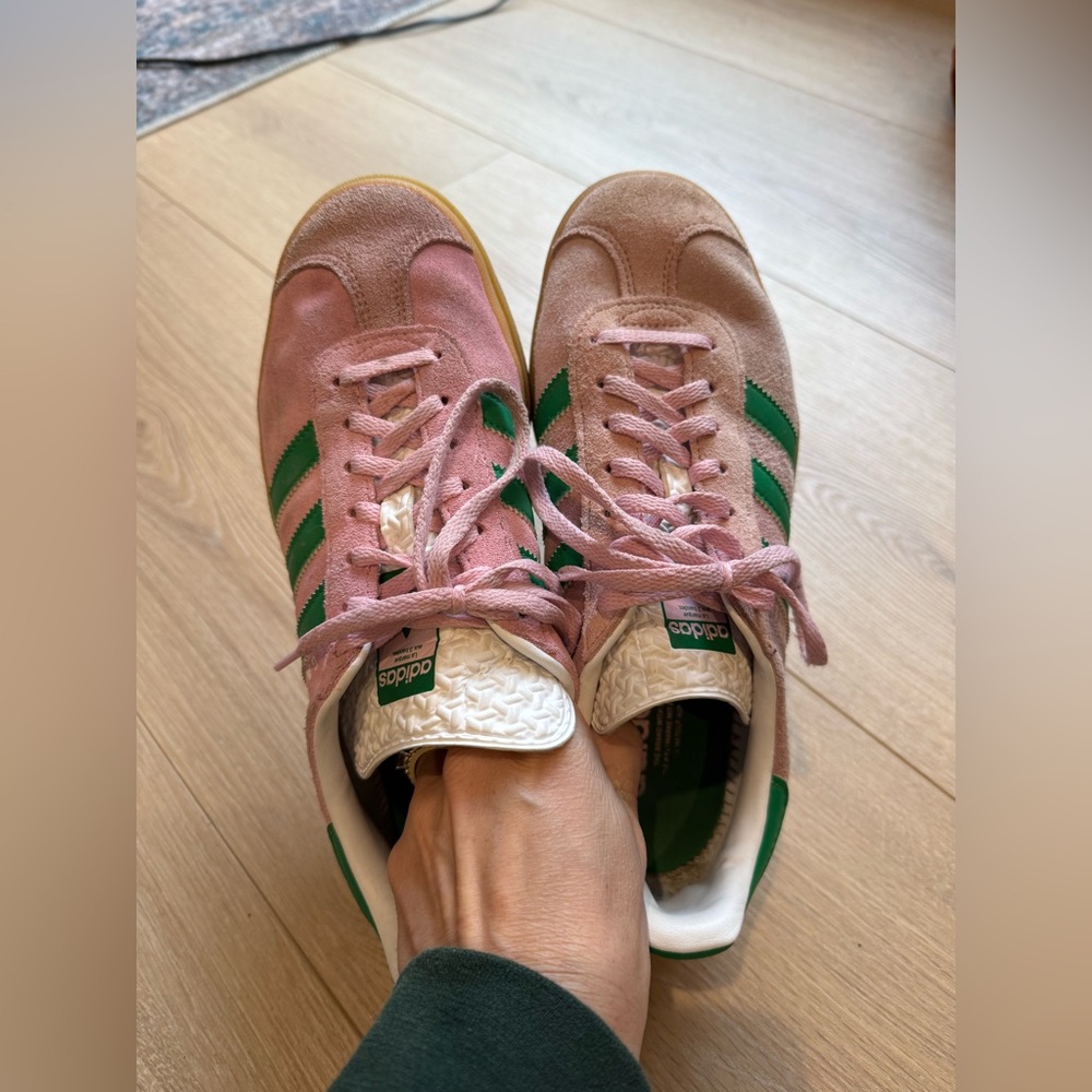 Women’s adidas platform gazelle size 8. Pink and green